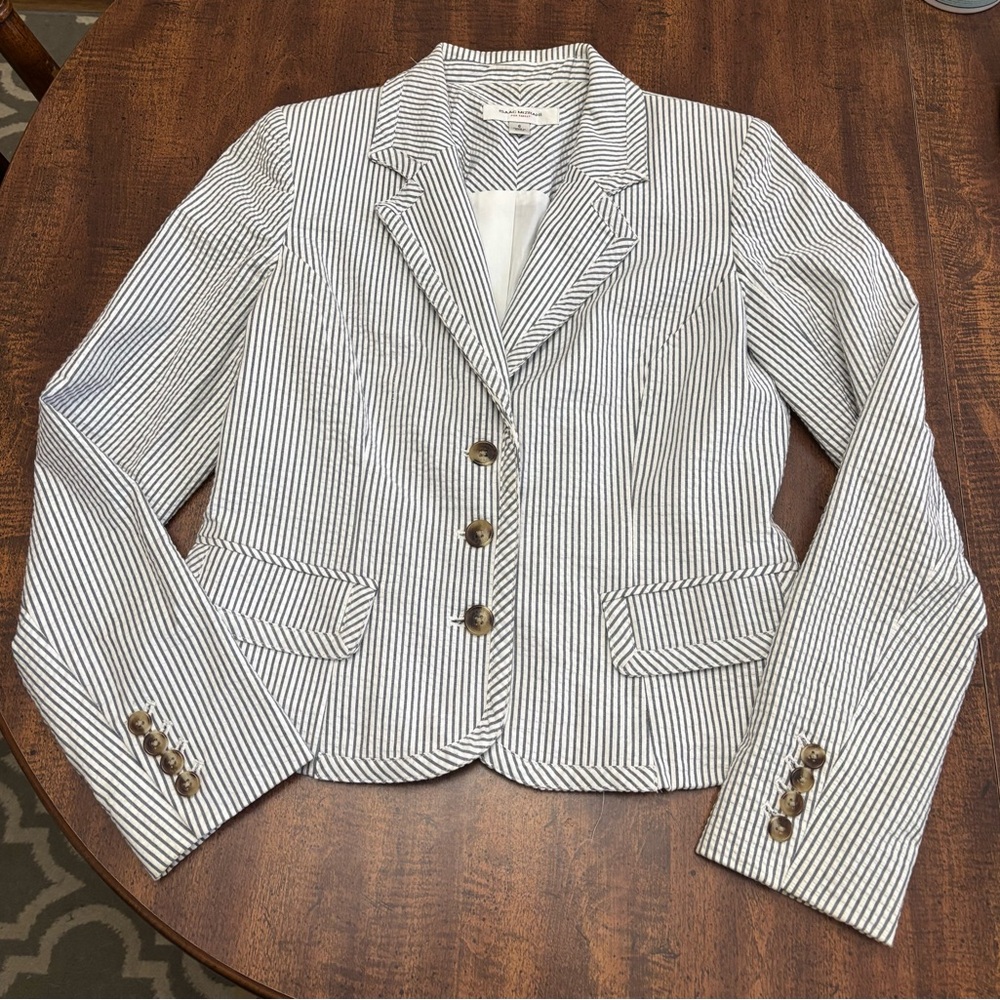 Isaac Mizrahi Striped Blazer in White and Bluish Gray